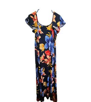 Attitudes Renee Como Jersey Flutter Sleeve Maxi Dress-Night Blooms-Large-A637009